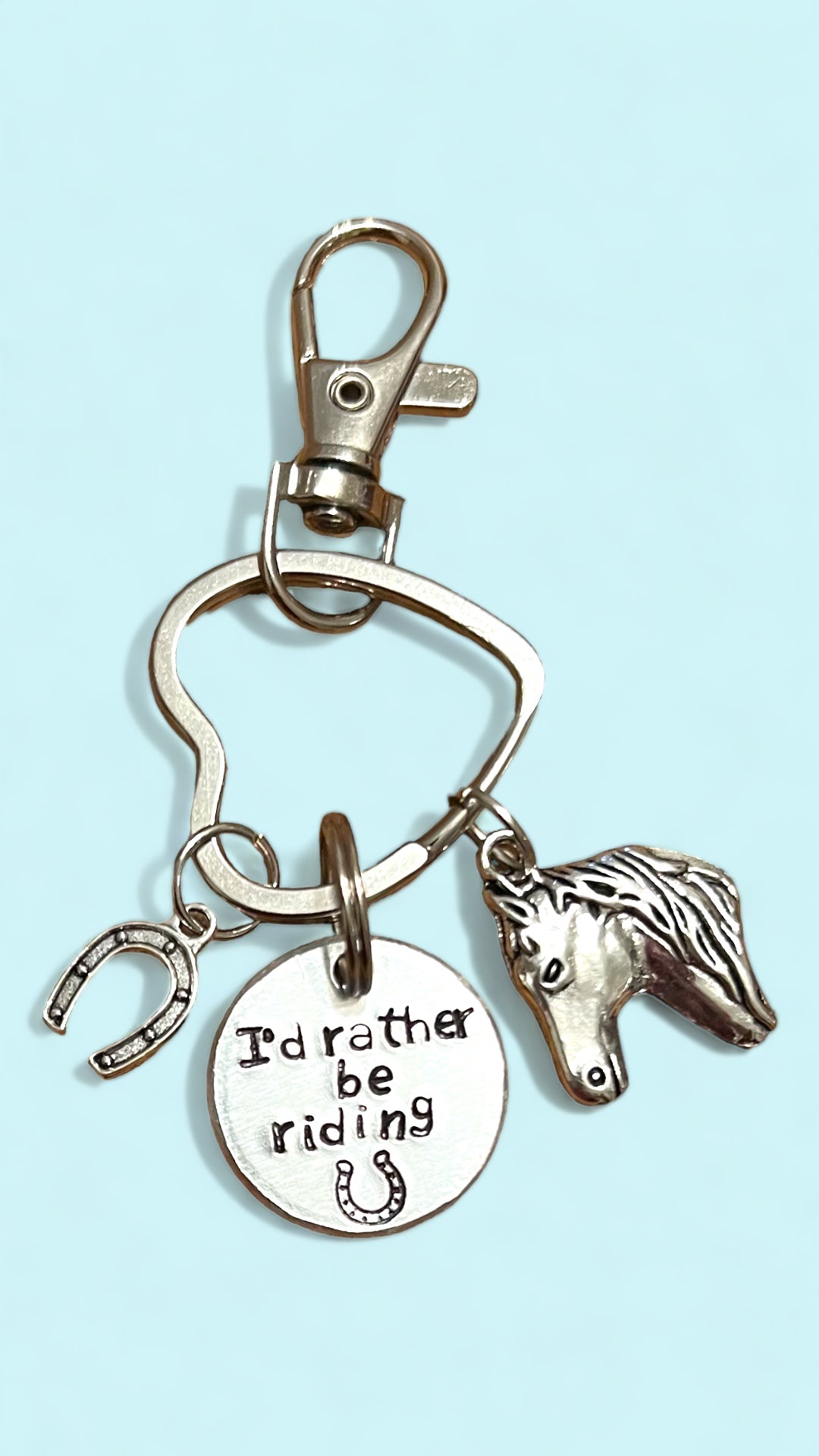 I’d Rather be Riding- Horse key chain. Hand stamped keyring . Equestrian gift