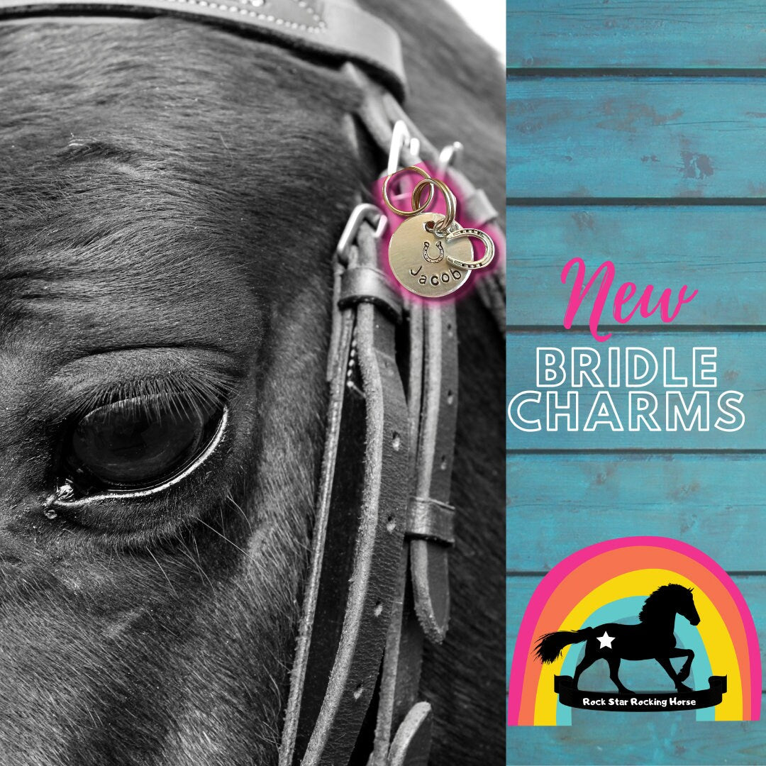 Bridle/ halter charm. Personalised horse name tag. Butterfly charm. Hand stamped