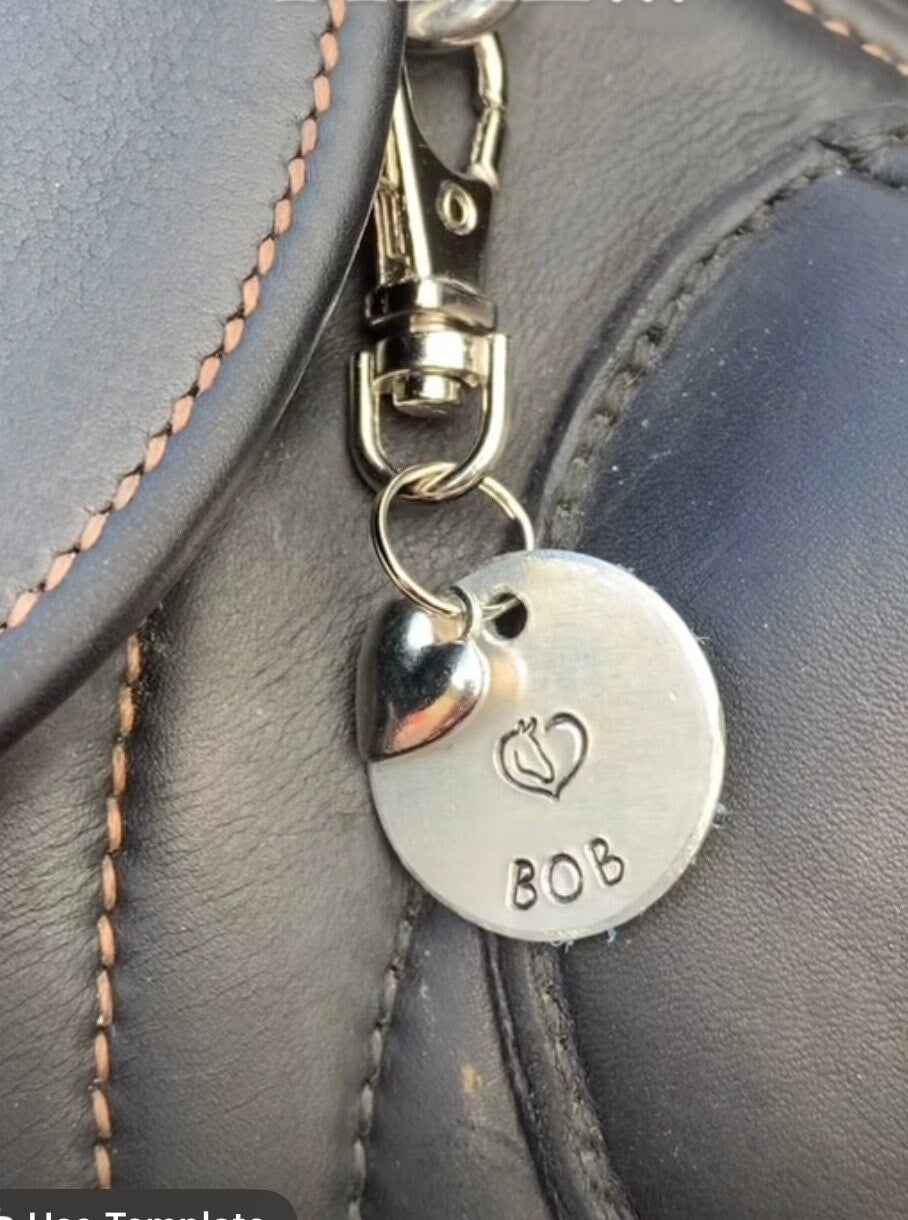Dressage Diva / Bridle/ halter/ Saddle charm. Personalised horse name tag. Hand stamped. Horse lover gift