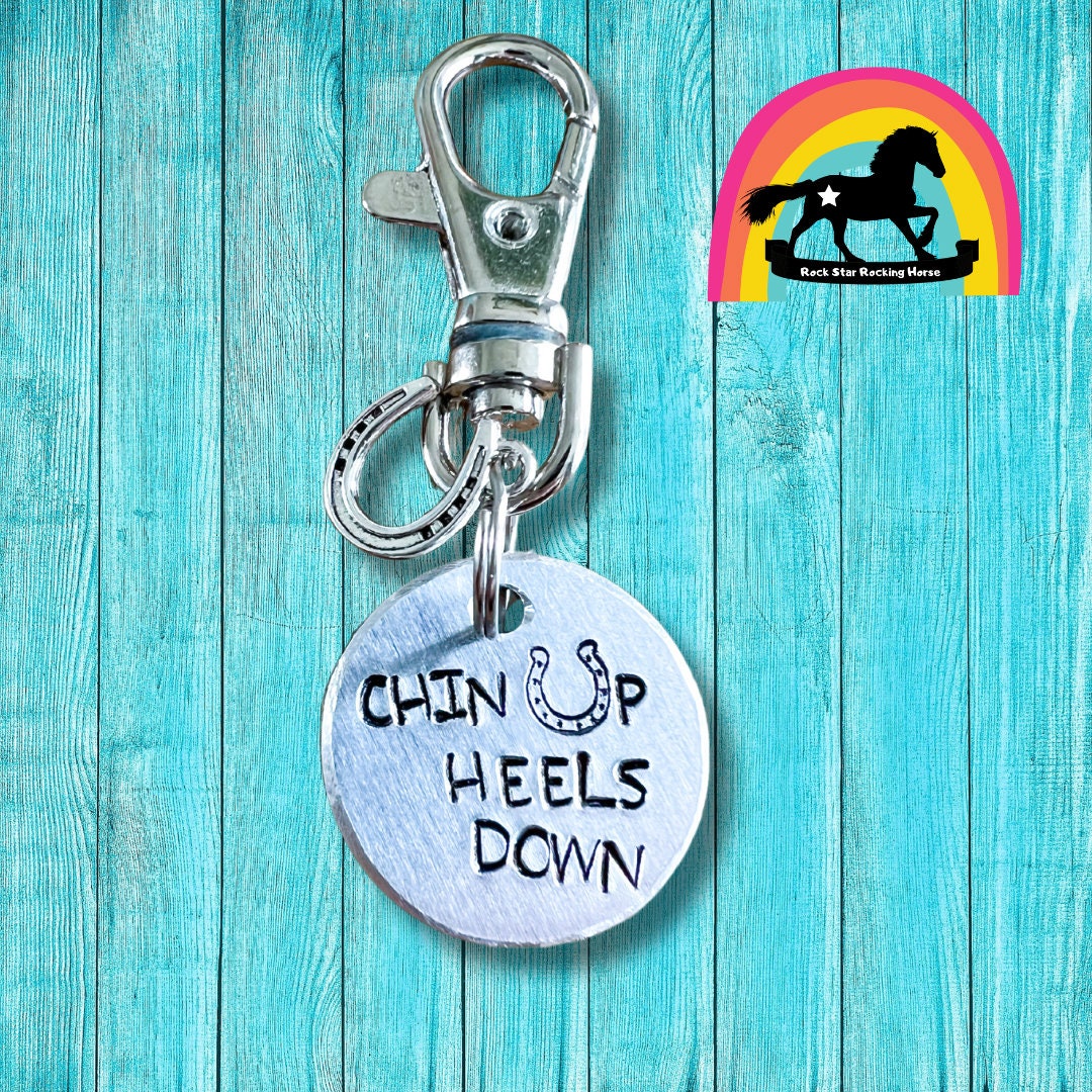 Heels Down key chain / Bridle/ halter charm. Personalised horse name tag. Hand stamped. Horse lover gift
