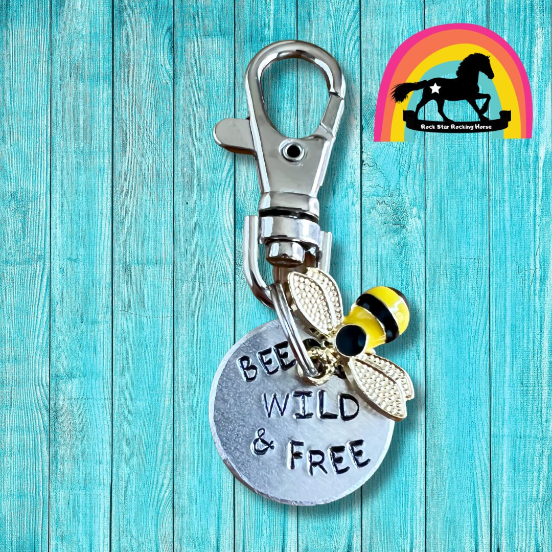 Bee Wild and Free/ Bridle/ halter charm. Personalised horse name tag. Hand stamped. Horse lover gift