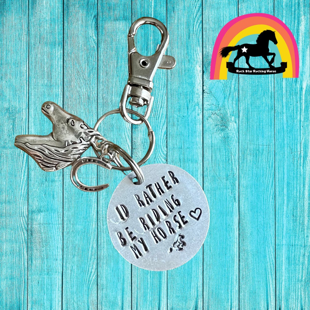 Horse lover key chain. I’d rather be riding. Hand stamped keyring . Equestrian gift