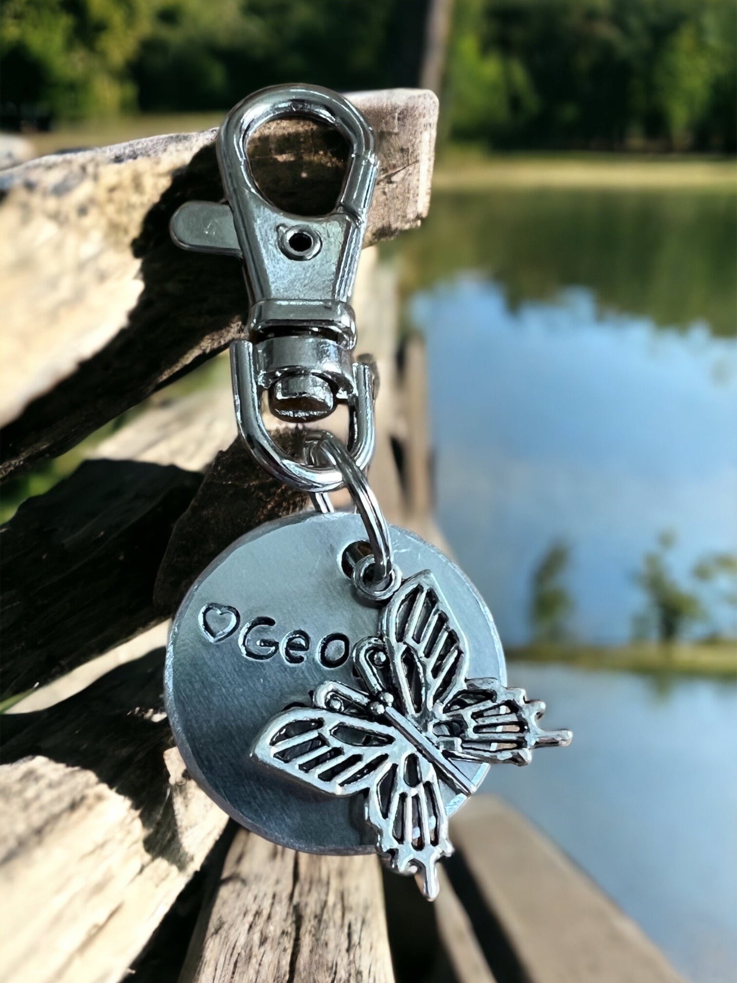 Bridle/ halter charm. Personalised horse name tag. Butterfly charm. Hand stamped