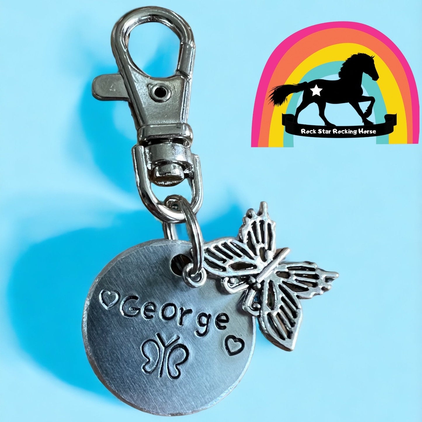 Bridle/ halter charm. Personalised horse name tag. Butterfly charm. Hand stamped