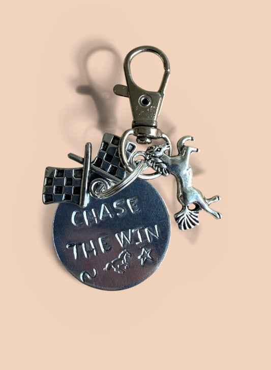 ‘Chase The Win’ Bridle Charm. Hand stamped.