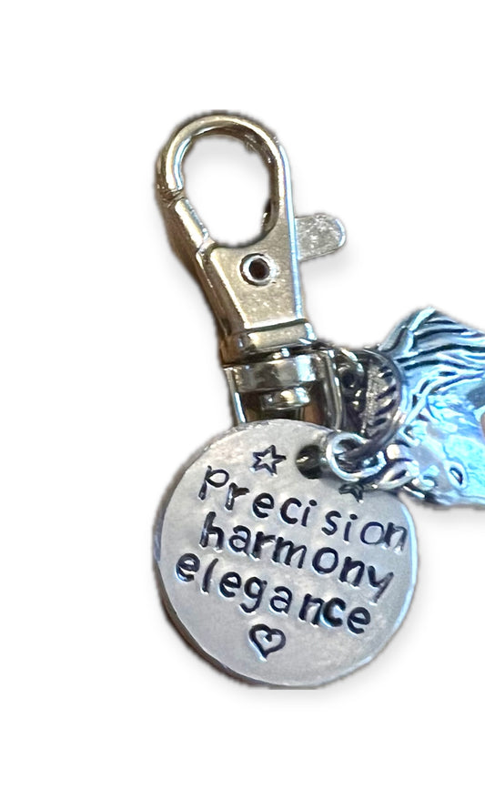 Dressage Horse Gift / Bridle/ halter/ Saddle charm. Precision, harmony, elegance. Hand stamped. Horse lover gift