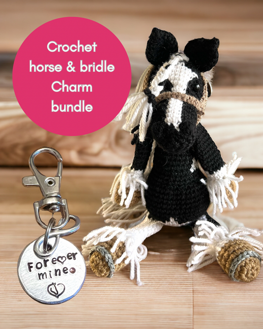 Crochet Horse or Pony AND a bridle charm of your choice, bundle.