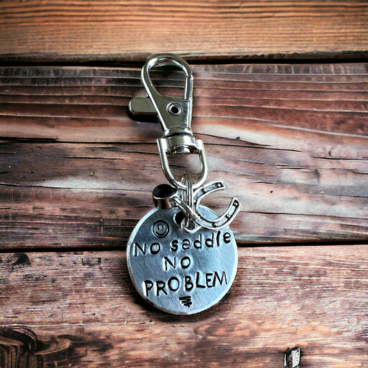 No Saddle No Problem / Bridle/ halter charm. Personalised horse name tag. Hand stamped. Horse lover gift