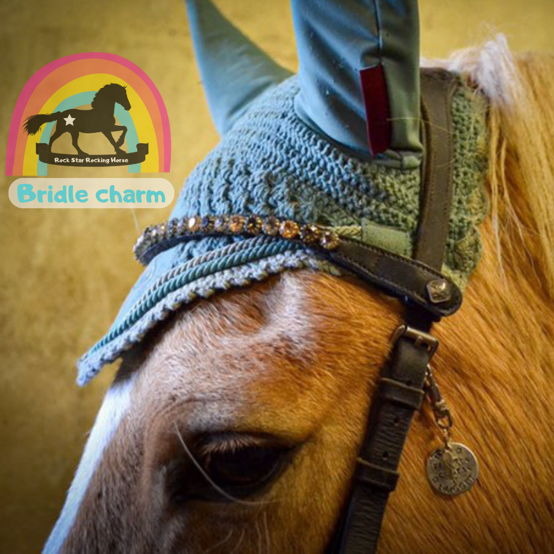 Lucky Bridle/ halter charm for show jumping. Personalised horse name tag. Hand stamped.