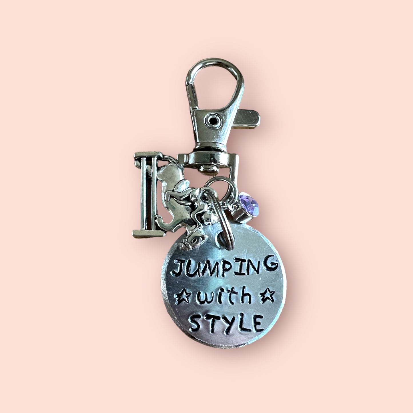 Jumping with Style, Fly High, Bridle Charm. Hand stamped. Horse lover gift