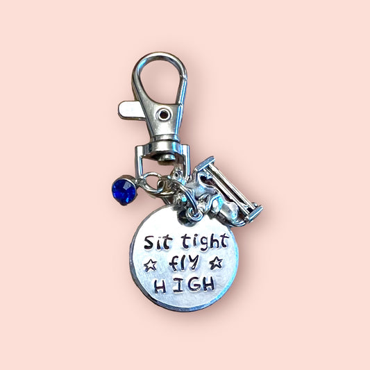 Sit Tight, Fly High, Bridle Charm. Hand stamped. Horse lover gift