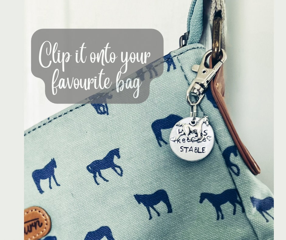 Horse lover key chain. Personalised with your pony’s name or horse’s name or show name. Hand stamped keyring . Equestrian gift